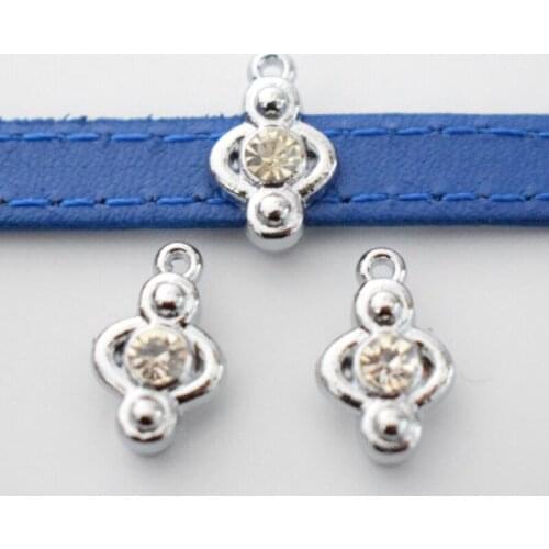 8mm Rhinestone Pendants Slide Charms Flat Hole Metal Beads Keeper Fit 8mm Stainless Steel Mesh Bracelets DIY Jewelry Making