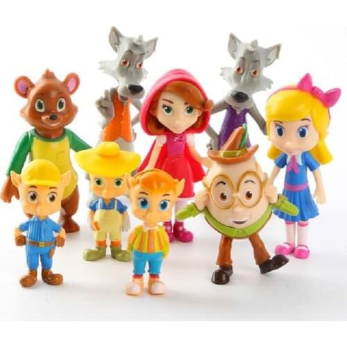 9pcs/lot Goldie and Bear Goldie Bear Goldilocks Three Bears Big Bad Wolf Little Red Riding Hood Tale Forest Friends Figure Toys