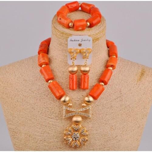 African Jewelry Charm Necklace Earrings Dubai Gold Jewelry Sets for Women Wedding Bridal Bracelet Pendant Jewelry Set 1C-B03
