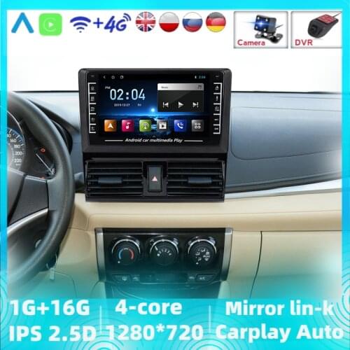 CARPLAY 1280*720 Android systemCar DVD GPS Navigation Player Deckless Car Stereo for Toyota Vios/Yaris 2013-2016 Radio Headunit