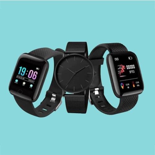 2 Smartwatch Blood Pressure Heart Rate Monitor Fitness Tracker + Stainless Steel Mesh Belt Quartz Watches Combination For VIP