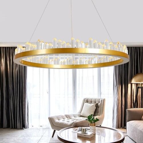 FKL Modern Crystal Chandelier Round Simple Living room Dining room Lamp LED Hotel Villa Hall Lighting Fixtures