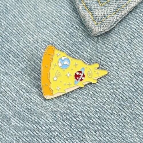 Ins Tide Creative Personality Pizza Brooch Space Planet Star Cartoon Cute Badge all-match Backpack Shirt Clothing Accessories