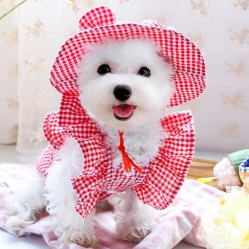Plaid Bunny Ears Pet Hats For Small Dog Plaid Cute Sun-proof Puppy Animal Cat Chihuahua French Bulldog Caps Accessories Supply