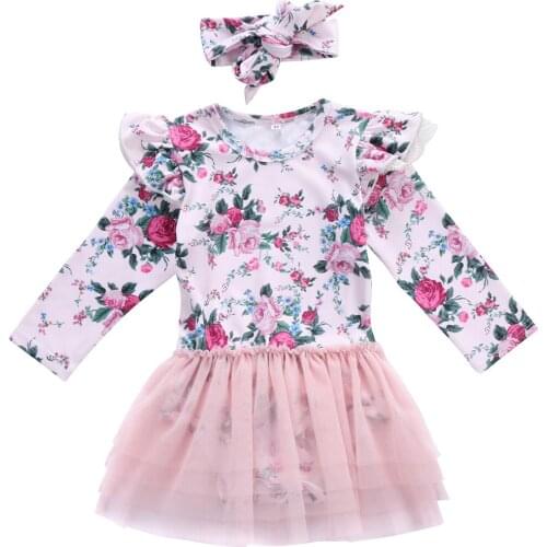 Citgeett Cute Baby Girls Kid Lace Bodysuiit Dress Party Pageant Princess Floral Cover Tutu Dresses+Headband Clothes 0-24M