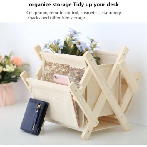 Creative Desktop Remote Control Storage Box DIY Scrapbooking Stationery Storage Basket Folding Fabric Solid Wood Storage Basket
