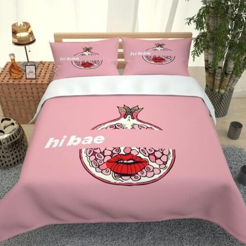 Hot style 3D digital Red lips printing 100% Polyester bedding set 1 duvet cover + 1/2 pillowcases bed in a bag US/EU/AU size