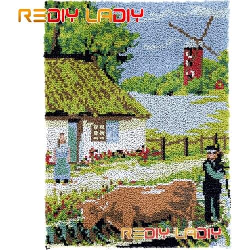 Latch Hook Rug Kits Idyllic Scenery Plush Wall Tapestry DIY Carpet Rug Chunky Yarn Arts Cushion Crocheted Floor Mat Hobby & Craf