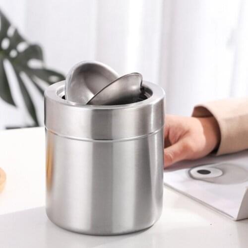 Stainless Steel Desktop Trash Can Ashtray Simple Cylinder Shape Small Household Waste Bin Basket Bucket for Office Home