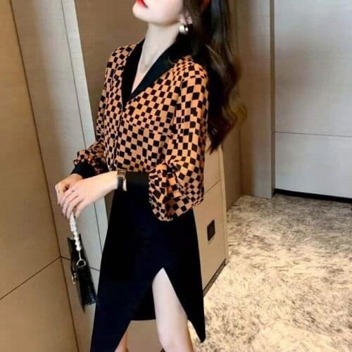 2021 Spring New Hong Kong Style Retro Plaid Long Sleeve Shirt Womens Loose Top
