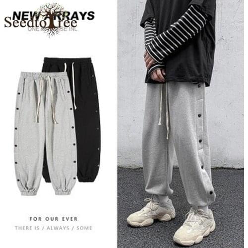 Mens Trousers Casual Pants Buttoned Trousers Straight Sports Trousers Korean Fashion Loose Pants