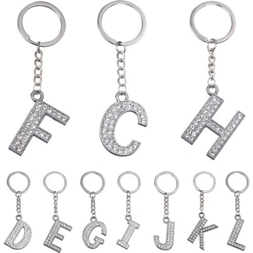 Letter Pendant Keychain Crystal Rhinestone Alphabet Key Ring Initial Capital Letter A-Z Jewelry Chain Unisex Key Chain Gifts