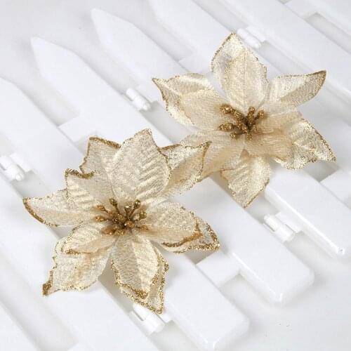 15cm Plastic Simulation Christmas Glitter Hollow Flower Wedding Artificial Flowers Valentines Day Decoration Diy Bridal Flowers