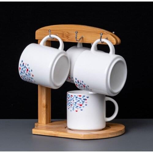 Cup Holder Mug Rack - Bamboo Coffee Cup Rack Home Storage Creative Tea Mug and Saucer Display Organizer-Holds 6 Mugs