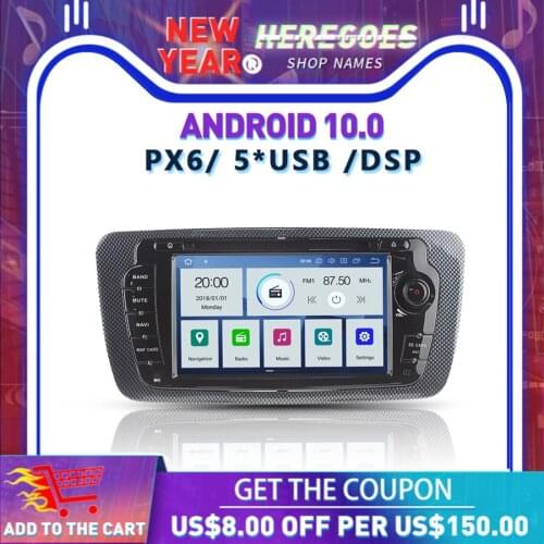 PX6 Android 10 DSP 4GB RAM + 64GB ROM RDS Radio Bluetooth 5.0 Map Wifi Car DVD Player GPS Player For Seat Ibiza 2009 - 2013 2014