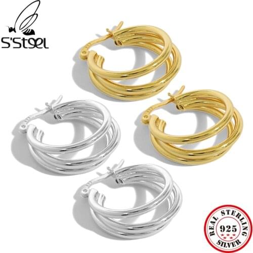 SSTEEL Multi-layer Designer Hoop Earrings Gift For Women Sterling Silver 925 Earrings Gold Trendy Minimalist Earings Jewellery