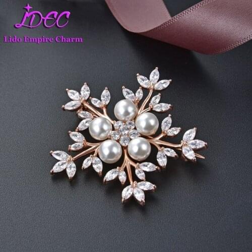 Pearl Brooch Rose Gold Pin Accessories S925 Cubic Zirconia Corsage Fashion Scarf Buckle for Women Engagement Wedding Jewelry