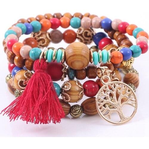 Bohemia Tassel Charm Beads Bracelets For Women Boho Candy Color Multilayer Wrap Bracelet Set Wristband Jewelry pulseira feminina