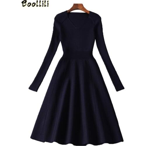 Boollili Dress Women Clothes 2020 Knited Sweater Dress Vintage Spring Autumn Women Dress Elegant Vestidos Robe Femme