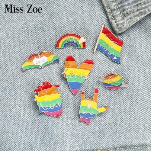 Love is Love Rainbow Enamel Pins Custom GLBT Flag Brooches Bag Clothes Lapel Pin Partner Lovers Badge Jewelry Gift for Friends