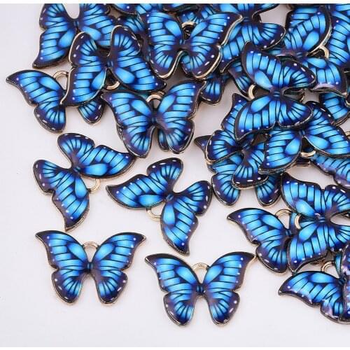10pcs Enamel Butterfly Printed Alloy Pendants For Necklaces Bracelets Jewelry Making , 15.5x22x2mm, Hole: 1.8mm