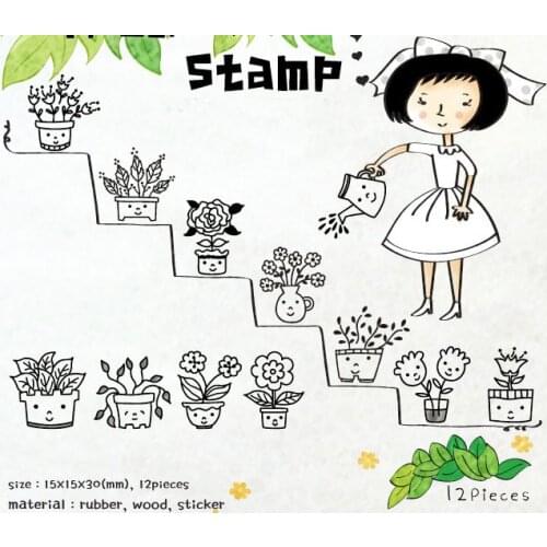 12pc/SET Assorted Retro Vintage Floral Pattern Wooden Rubber Stamp Scrapbook DIY Floral Lace Decoration Stamp High Quality