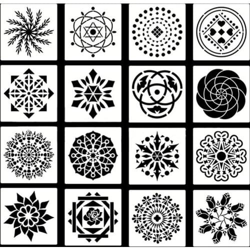 16Pcs/Set 13x13cm Mandala Layering Stencils Painting Scrapbook DIY Coloring Embossing Album Decorative Card Wall Art Template