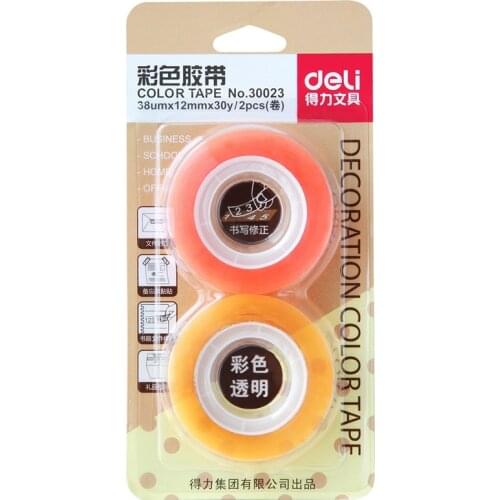 2PCS/CARD Deli 30022/30023 mini size stationery tape color tape 12mm*30y*38um office school 12mm mini tape 30y