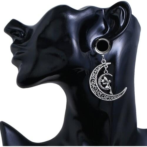 2pieces Ear Plugs Tunnels Ear Reamer Moon Dangle Ear Piercing Body Jewelery Stainless Steel Earrings Oreja Expansiones