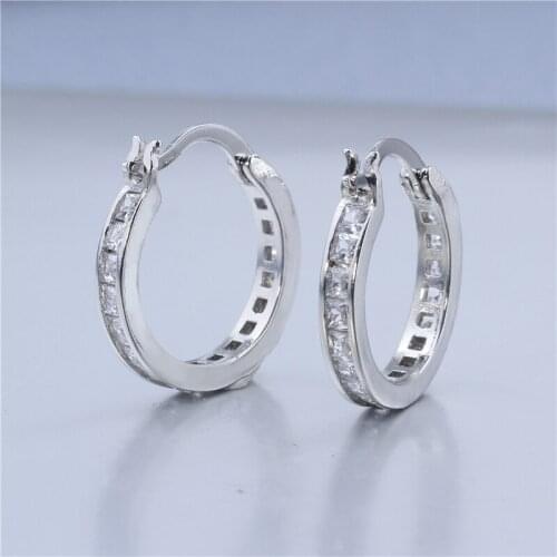 2020 New Fashion White Square Cubic Zirconia Hoop Earrings for Women Round Shape Ear Clip
