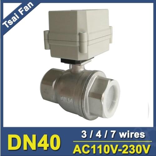 3/4/7 Wires AC110V-220V Actuator Ball Valve 2 Way Stainless Steel 1-1/4'' DN40 Electric Water Valve On/Off 15 Sec 10Nm