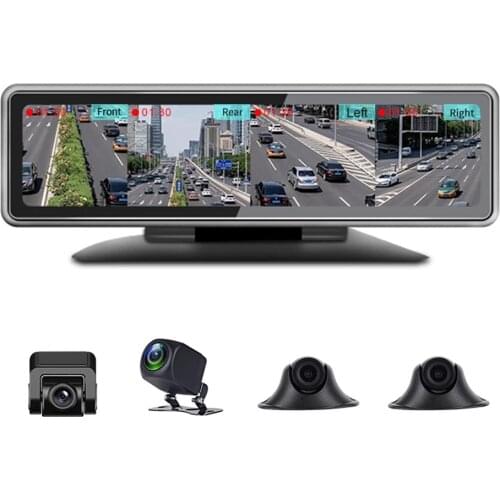 360° Panoramic Dashboard Car DVR 12-Inch Touch Screen 4 Channel FHD 1080P IPS Video Recorder 4 Split Screen Display Dash Cam