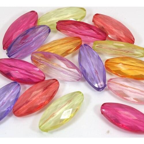 50 Mixed Color Transparent Acrylic Faceted Flat Oval Tube Beads 26X12mm