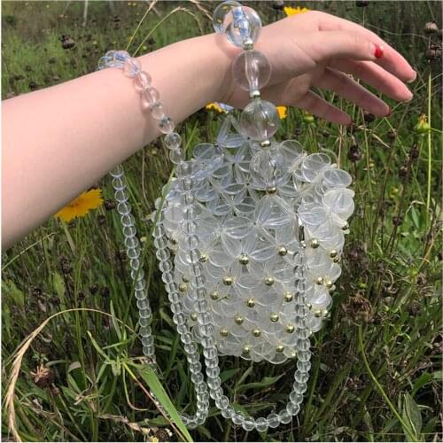 Brand Handmade Pearl Bags Women Crystal Bucket bag Totes Top Handle Beaded Handbags Bride Bag Purses Evening Party Clutches