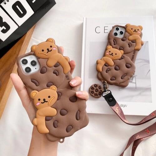 Lovely Candy Bear Phone Case for iPhone 11 11pro X XR XS Max 6s 7 8 8Plus Cute Cartoon Bear Lanyard Soft Tpu Silicone Cover