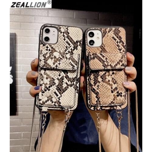 Zeallion Card Holder Phone Case For iPhone 12 11 Pro Max XR XS Max X 8 7 Plus Luxury Strap Soft Silicone Lanyard Cover