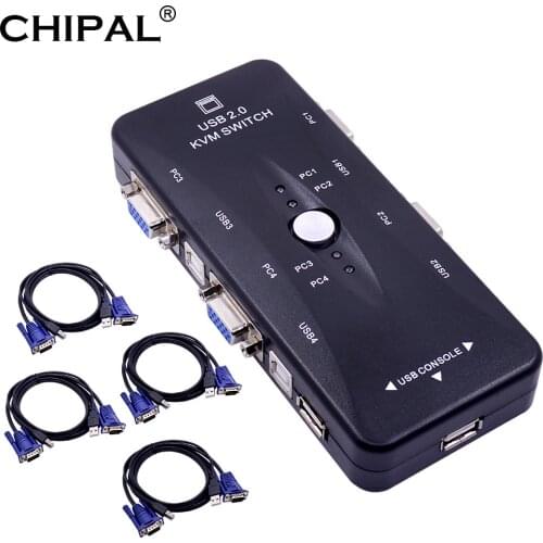 CHIPAL 4 Port USB 2.0 KVM Switch Switcher 1920*1440 VGA SVGA Manual Splitter + 4pcs Cables for Keyboard Mouse Monitor Display
