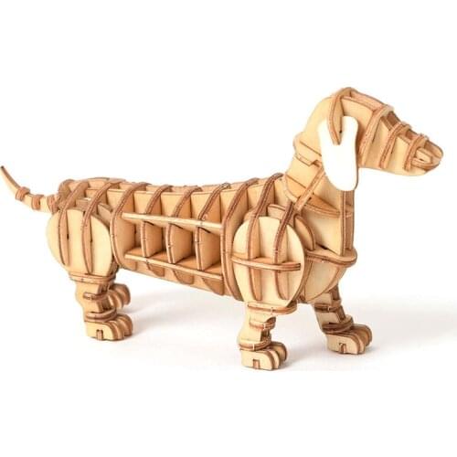 Wooden 3D Puzzle Cute Dog Model Educational Toys Assembly Wood Desk Decoration for Children Kids Gift