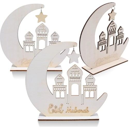 Ramadan Eid Mubarak Decoration Wooden Wreath Garlamd for Islam Muslim Wooden Plaque Pendant Home Eid Mubarak Ramadan Supplies