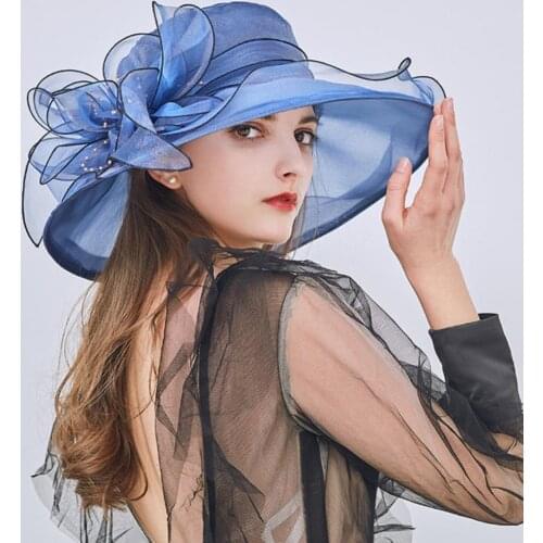Women Sun Hats Floral Organza Wide Brim Church Kentucky Derby elegance Fascinator Lady wedding Party Sun Hat