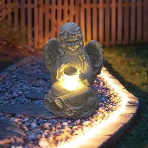 European Retro Garden White Girl Angel Decoration Ornaments American Resin Figure Statue Solar Gift