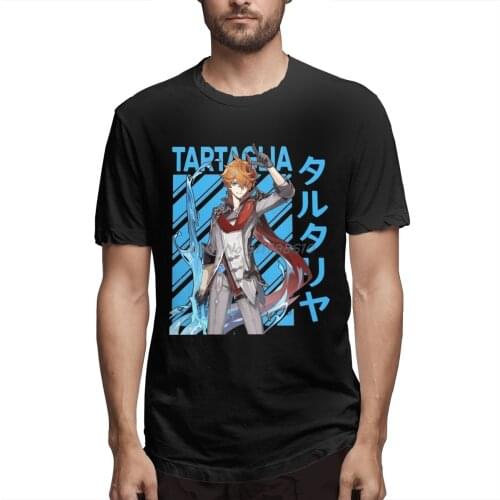 Genshin Impact Tartaglia T Shirt Plus Size Cotton Custom Short Sleeve Shirt Men Cotton Tees Streetwear Harajuku