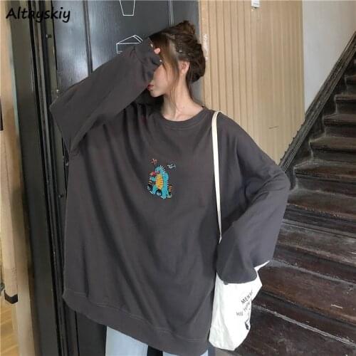 Hoodies Women Oversized Simple Casual O-Neck Womens Pullover Sweatshirt Leisure Printed Loose Chic Harajuku Korean Style Daily