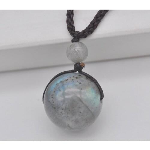Labradorite Round Stone Adjustable Nylon Rope Braid Necklace Jewelry F443