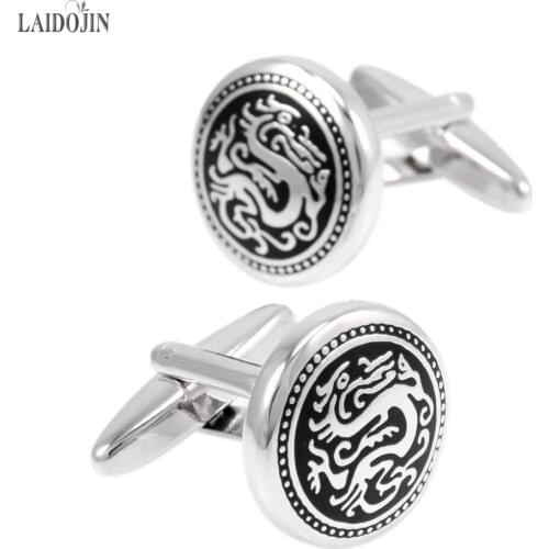 LAIDOJIN Mens Shirt Cufflinks High Quality Cuff bottons Round Black Enamel Pattern Cuff link Fashion Brand Groom Gift Jewelry