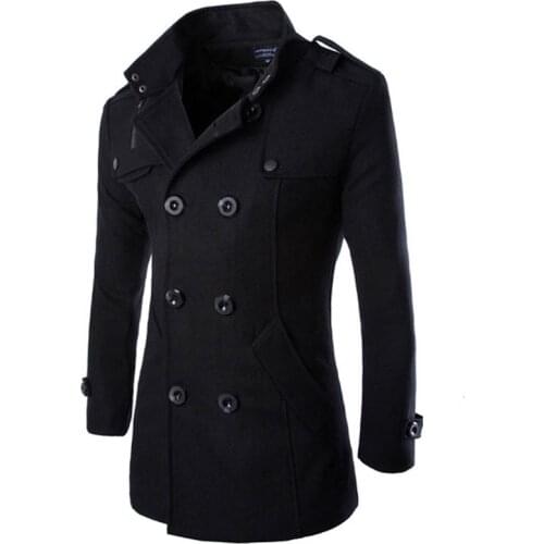 Fashion 2021 autumn winter warm fleece Men\s slim woolen coat double-breasted long men\s windbreaker jacket wool woolen coat