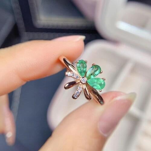 Fashion personality flower Angle Natural green emerald gem Ring S925 Silver Natural Gemstone Ring Womens girl office Jewelry