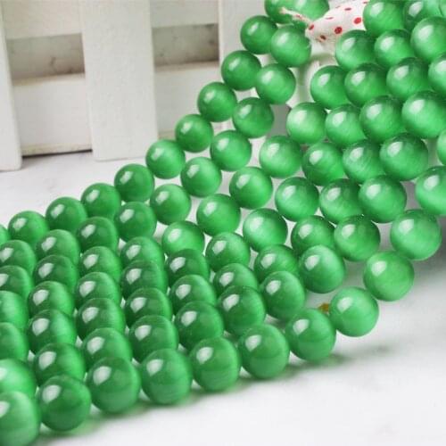 LanLi 6 8 10 12mm fashion Jewelry Green glassy luster Cat Eye stone loose beads Suitable for DIY womens bracelet necklaces make