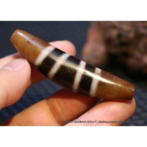 Power Tibetan Old Agate 4 Stripe Healer Medicine Horn Shape dzi Bead Pendant AAA Timestown UPD22