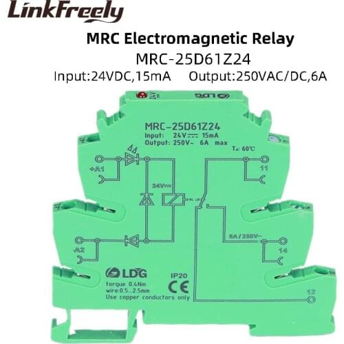 MRC-25D61Z24 Coil 24VDC Electromagnetic Relay Board 6A 250VAC/DC Load Smart PLC Interface Voltage Controller Relay Din Rail Mini